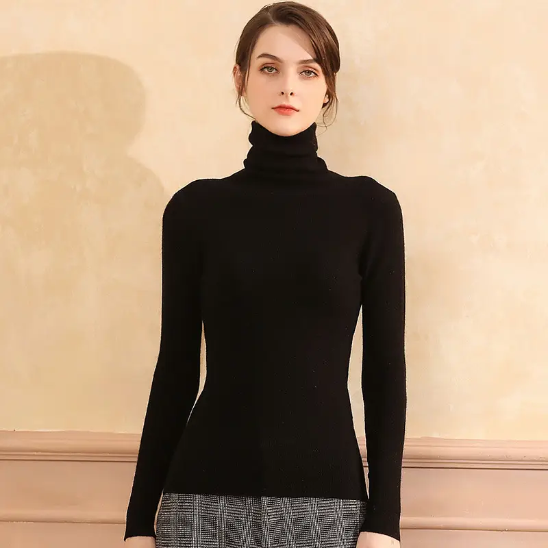 Women's Blue Turtleneck Pullover Sweater Winter Wear - Image 2