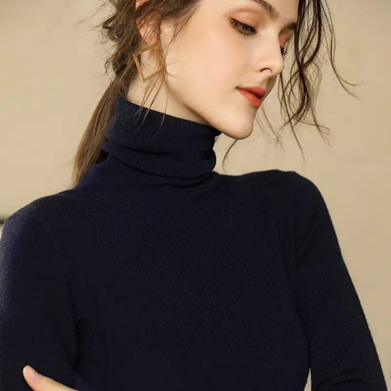 Women's Blue Turtleneck Pullover Sweater Winter Wear - Image 3