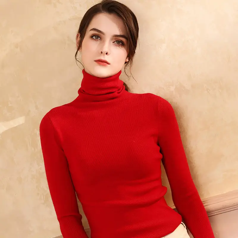 Women's Blue Turtleneck Pullover Sweater Winter Wear - Image 4
