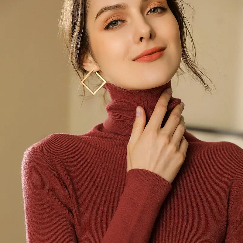 Women's Blue Turtleneck Pullover Sweater Winter Wear - Image 5