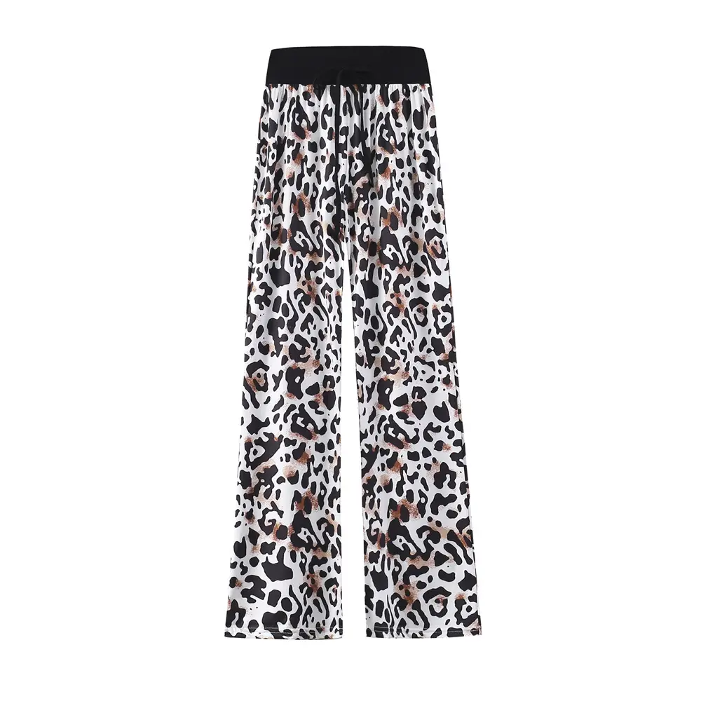 Women's Leopard Print Wide Leg Pajama Pants Stretch Cotton - Image 4