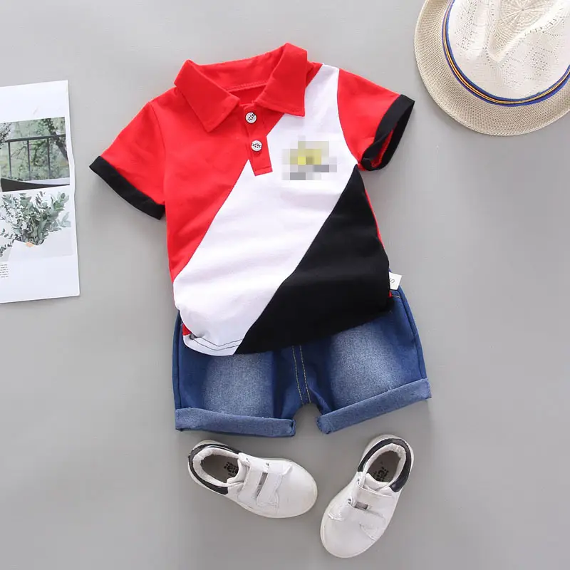 Boy's Summer Polo Shirt Red White Black Contrast Short Sleeve - Image 2