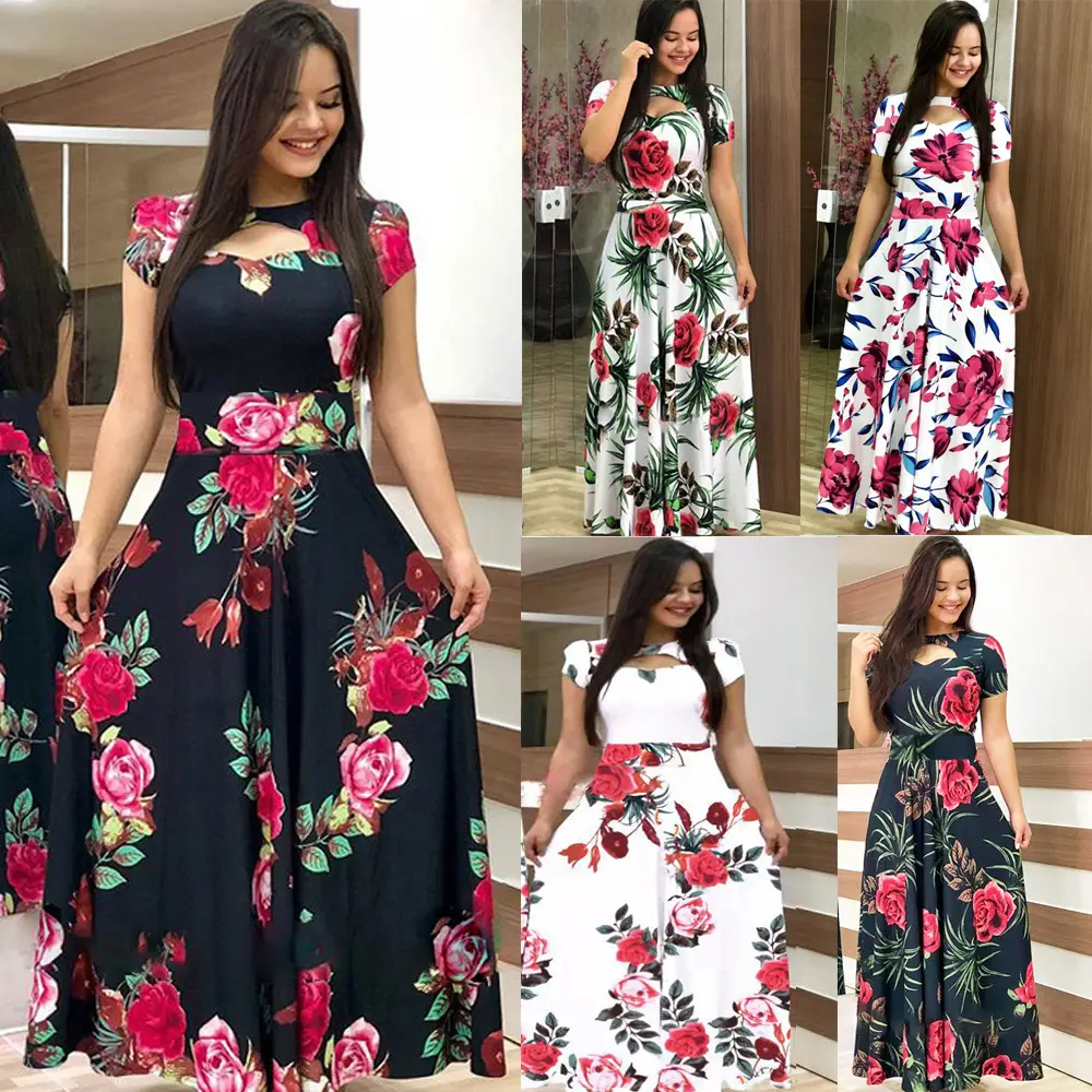 Digital Print Dress Large Size Rose Floral Swing Skirt - Image 18