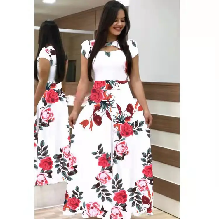 Digital Print Dress Large Size Rose Floral Swing Skirt - Image 19