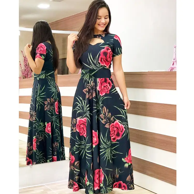 Digital Print Dress Large Size Rose Floral Swing Skirt - Image 20