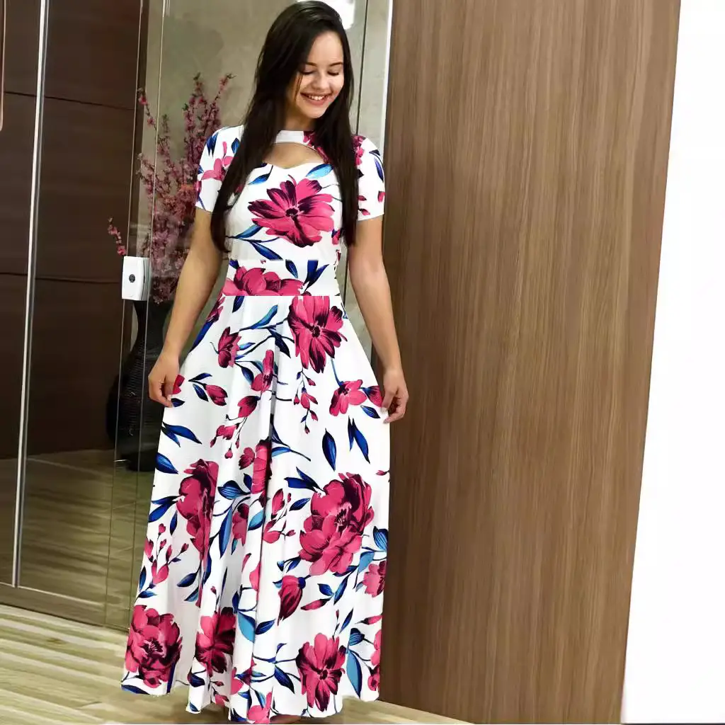 Digital Print Dress Large Size Rose Floral Swing Skirt - Image 21