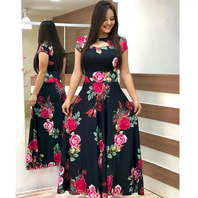Digital Print Dress Large Size Rose Floral Swing Skirt - Image 13