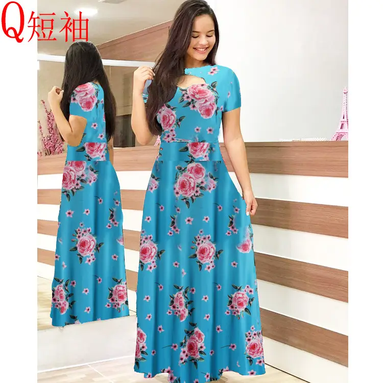 Digital Print Dress Large Size Rose Floral Swing Skirt - Image 15