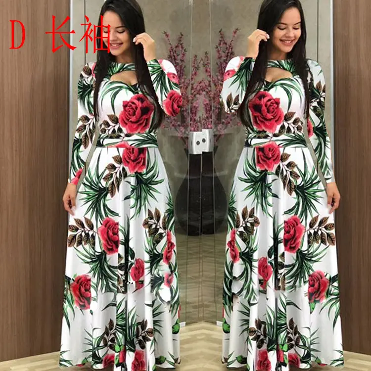 Digital Print Dress Large Size Rose Floral Swing Skirt - Image 4