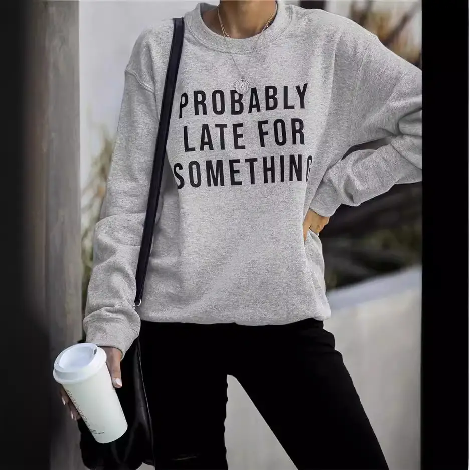 Women's Blue Printed Sweatshirt Long Sleeve Loose Fit Casual Wear