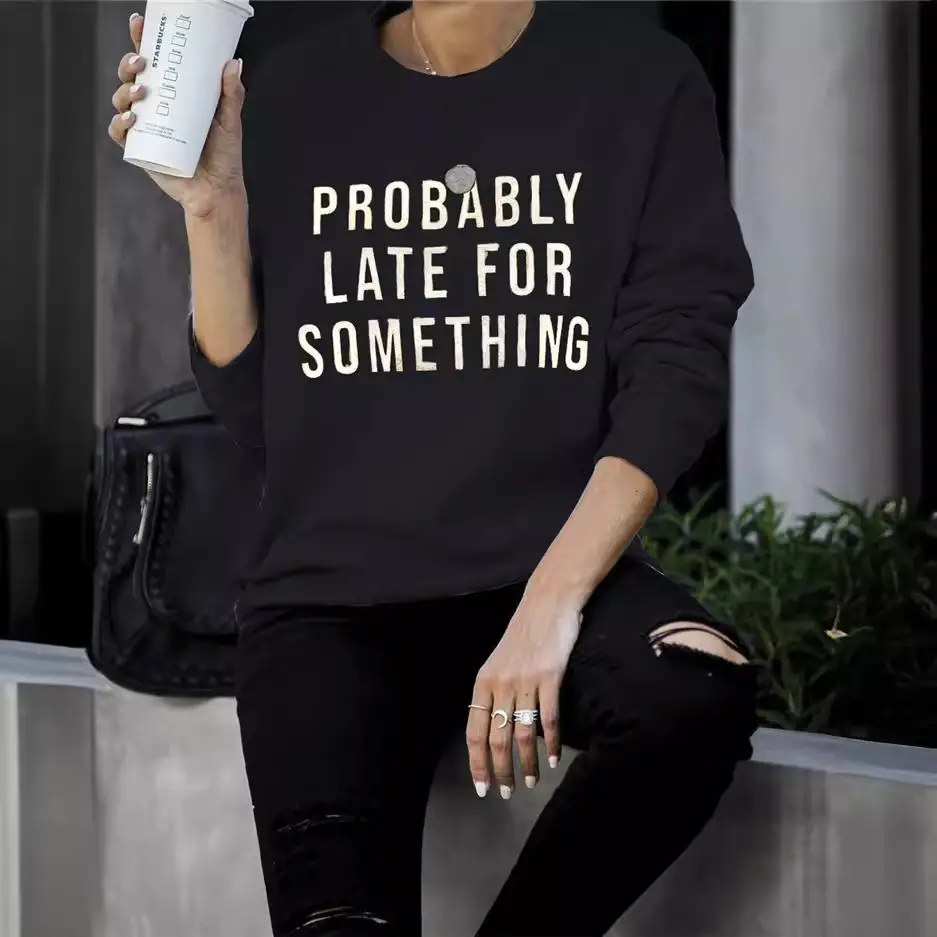 Women's Blue Printed Sweatshirt Long Sleeve Loose Fit Casual Wear