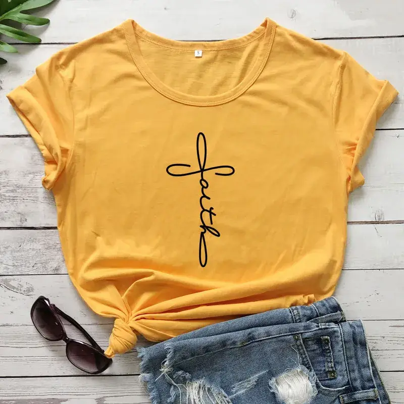 Black Faith Letter Short Sleeve T-Shirt for Men Women - Image 5