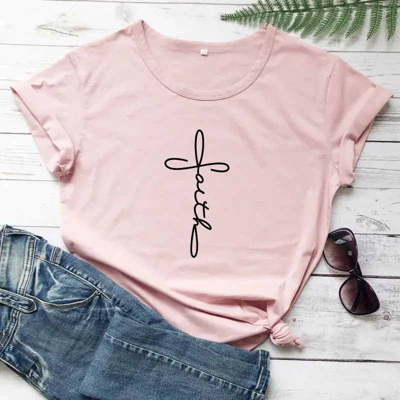 Black Faith Letter Short Sleeve T-Shirt for Men Women - Image 6