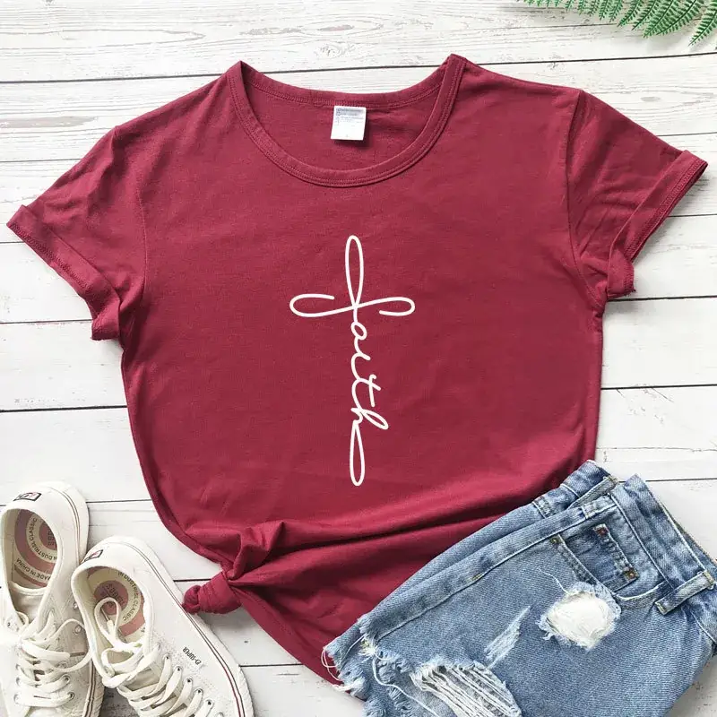 Black Faith Letter Short Sleeve T-Shirt for Men Women - Image 9