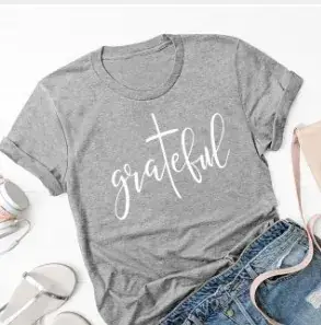 Grateful Letter T-Shirt for Men Women Black Casual Wear - Image 2