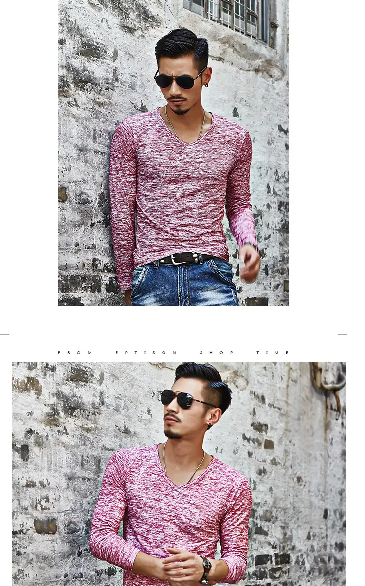 Men's Maroon Long Sleeve V-Neck T-Shirt — feature 10
