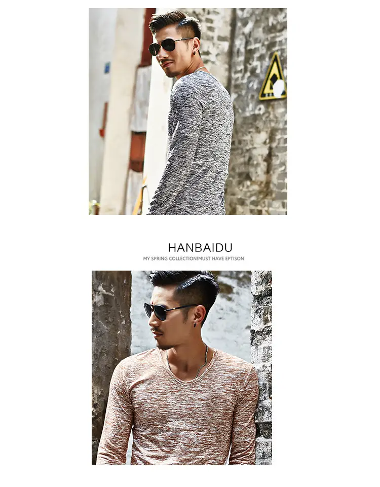 Men's Maroon Long Sleeve V-Neck T-Shirt — feature 8