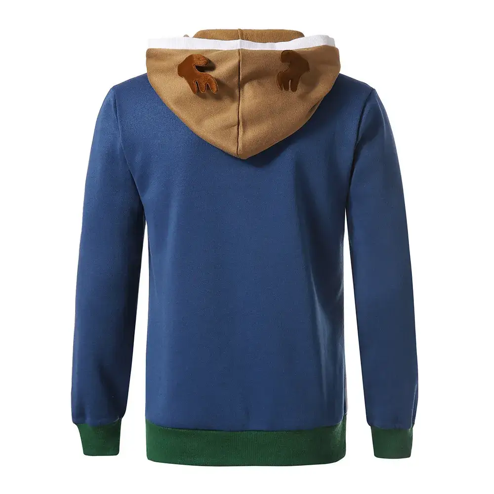 Men's Hooded Hoodie with Deer Print Blue Green - Image 6