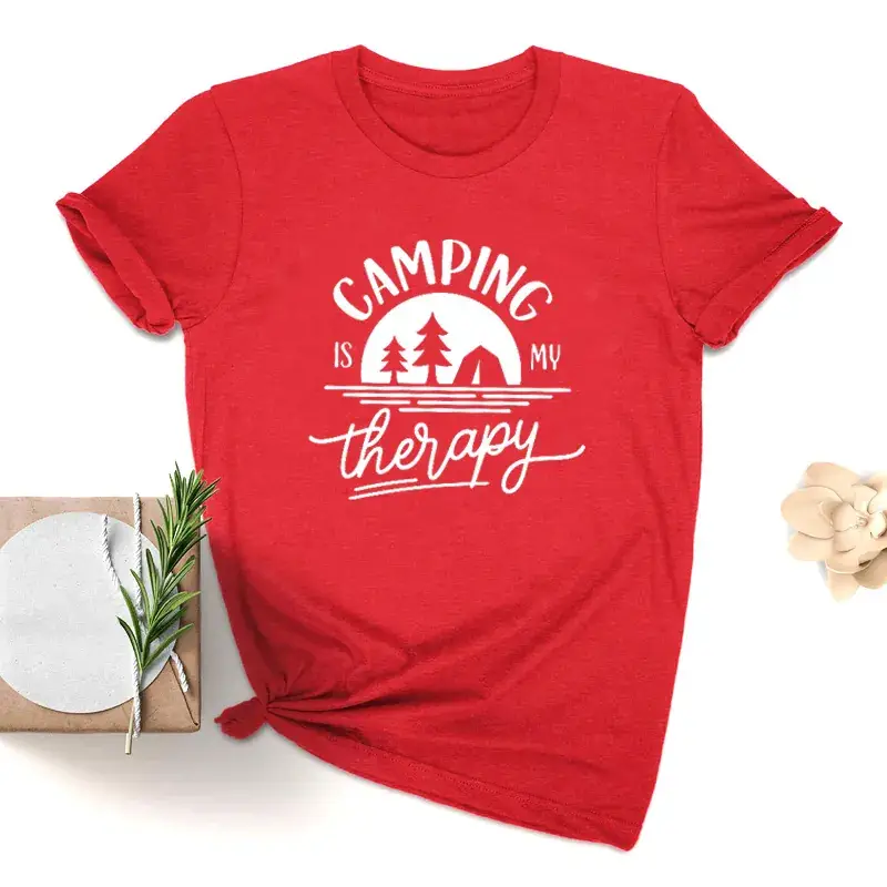 Men Women Camping Therapy T-Shirt Black - Image 7