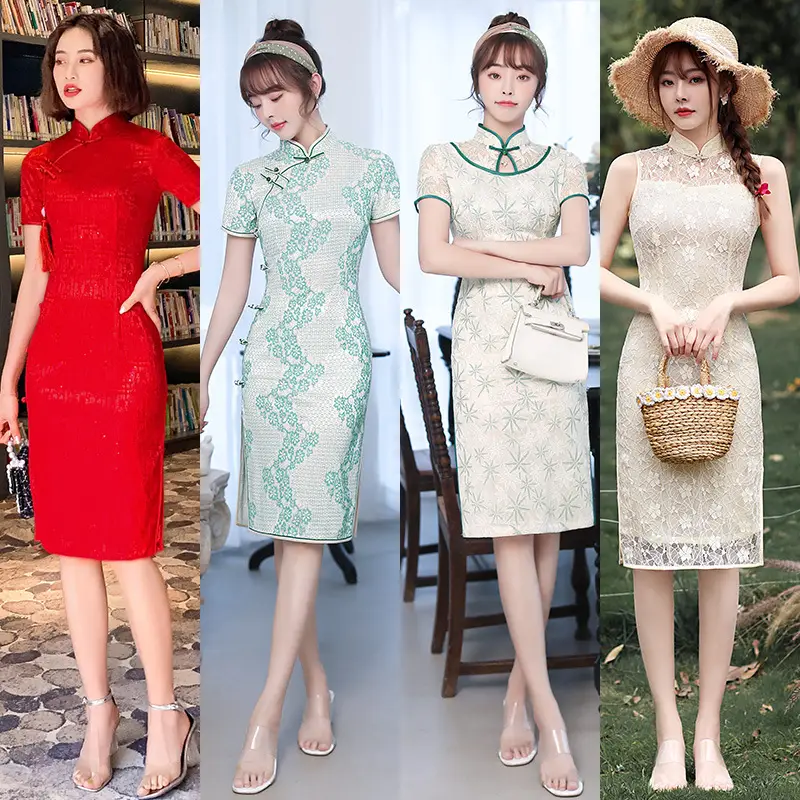 Women's Chinese Style Diagonal Placket Quilted Dress Set - Image 7