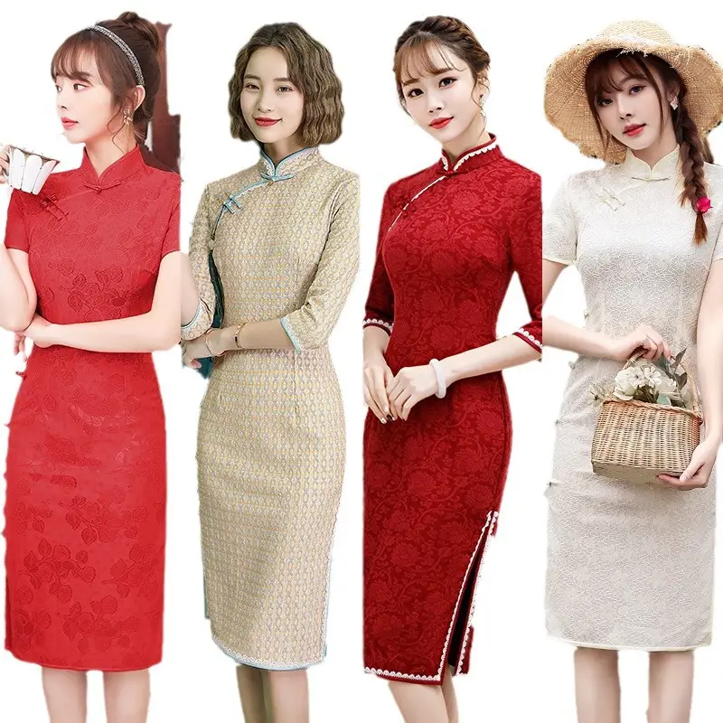 Women's Chinese Style Diagonal Placket Quilted Dress Set - Image 8