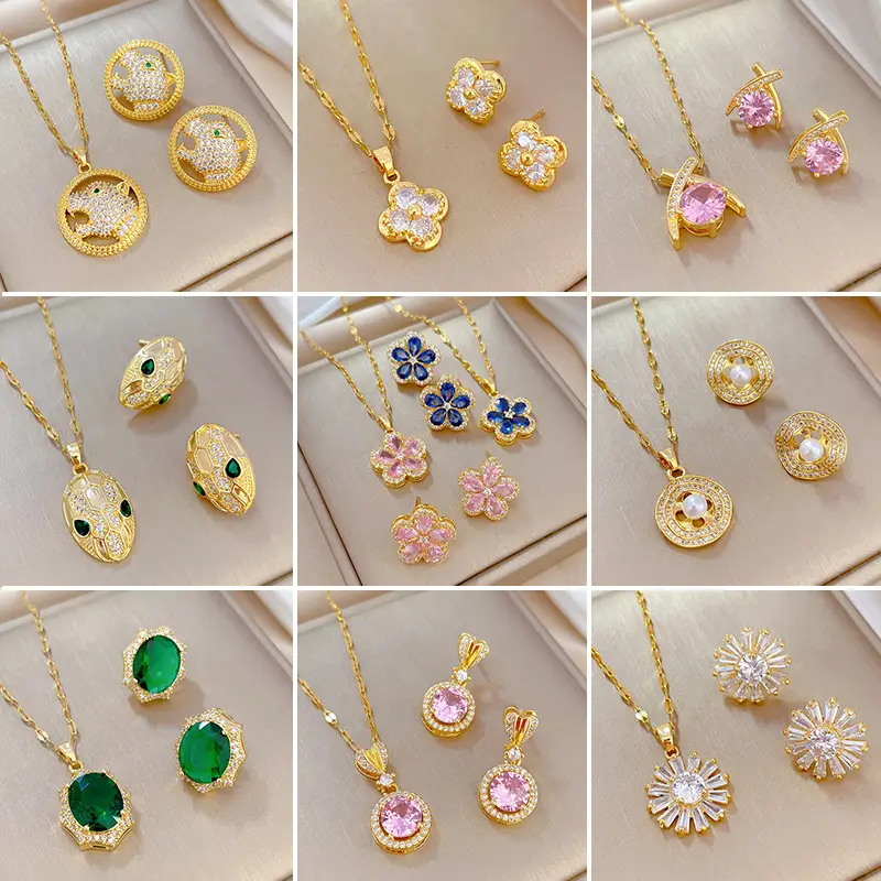 Luxury Zircon Heart Earrings & Necklace Set