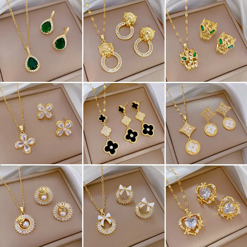 Luxury Zircon Heart Earrings & Necklace Set