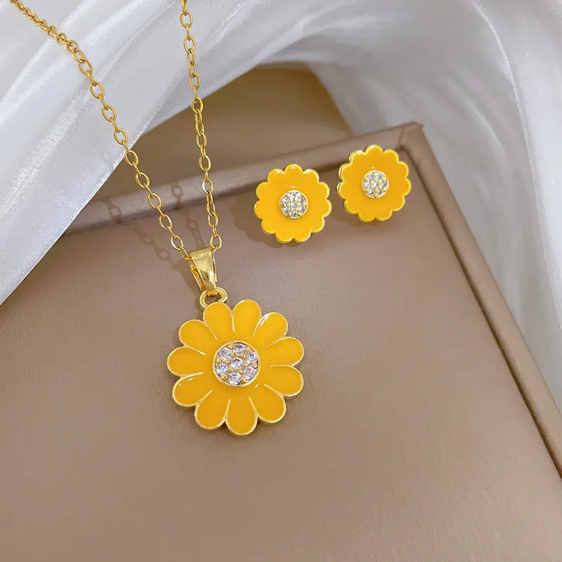 Luxury Zircon Heart Earrings & Necklace Set