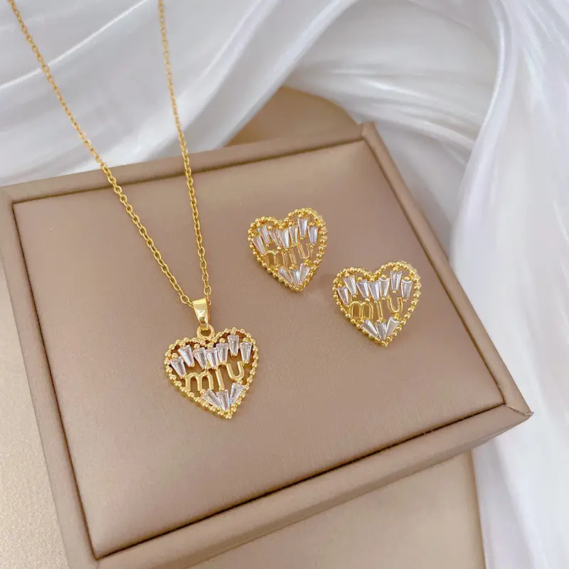 B535 necklace-B536 stud earrings "titanium chain copper pendant earrings]