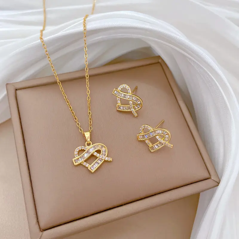 C243 necklace-C244 earrings [titanium steel chain copper pendant earrings]]