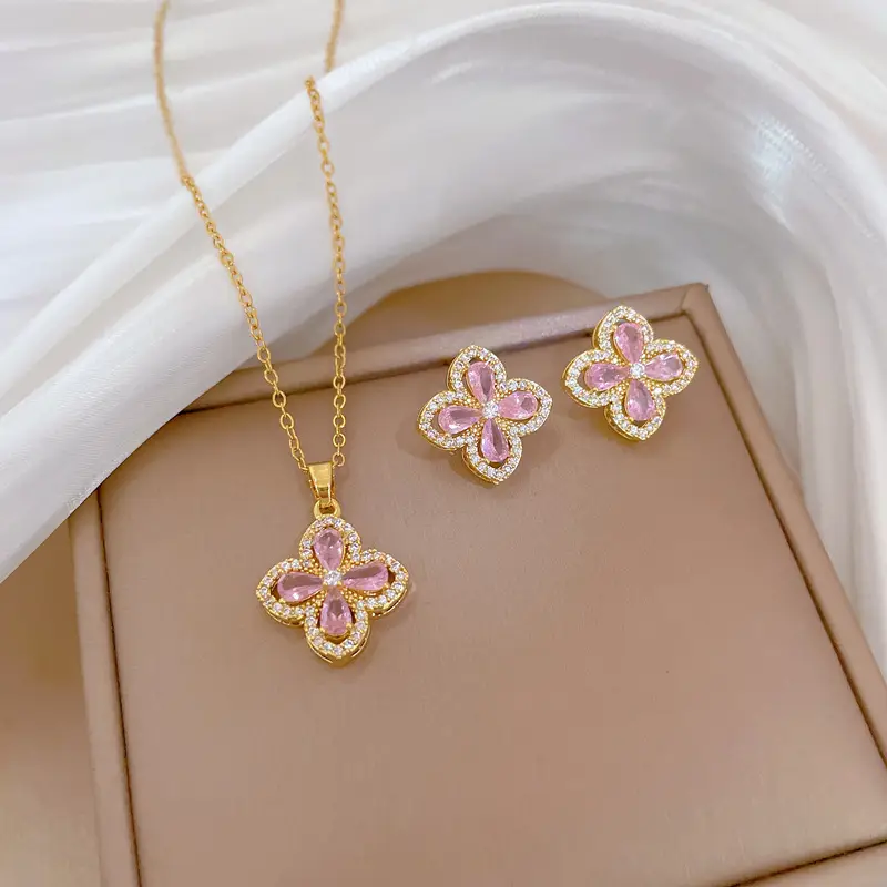 D143 powder necklace-D144 powder earrings [titanium steel chain copper pendant earrings]]