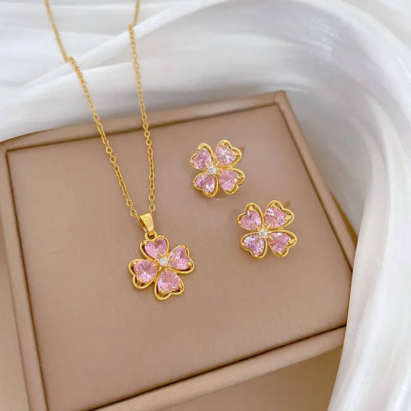 D147 powder necklace-D148 powder earrings [titanium steel chain copper pendant earrings]]