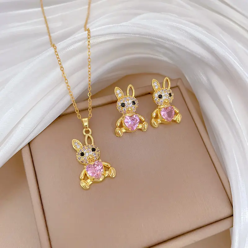 D241 necklace-D242 stud earrings [titanium steel chain copper pendant earrings]]