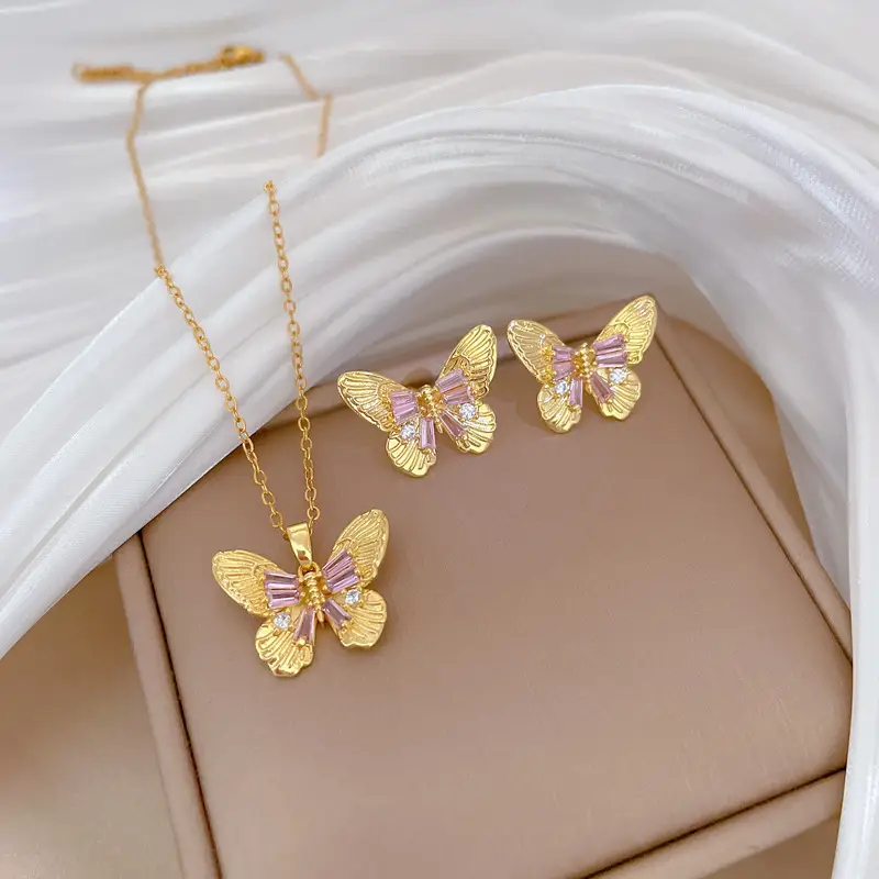 D253 necklace-D254 stud earrings [titanium steel chain copper pendant earrings]]