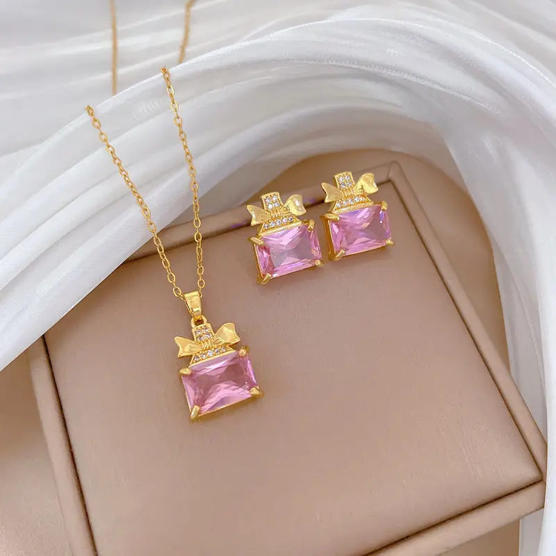 D337 necklace-D338 earrings [titanium steel chain copper pendant earrings]]