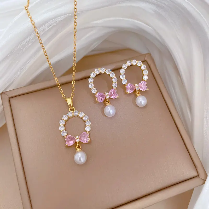D341 necklace-D342 earrings [titanium steel chain copper pendant earrings]]