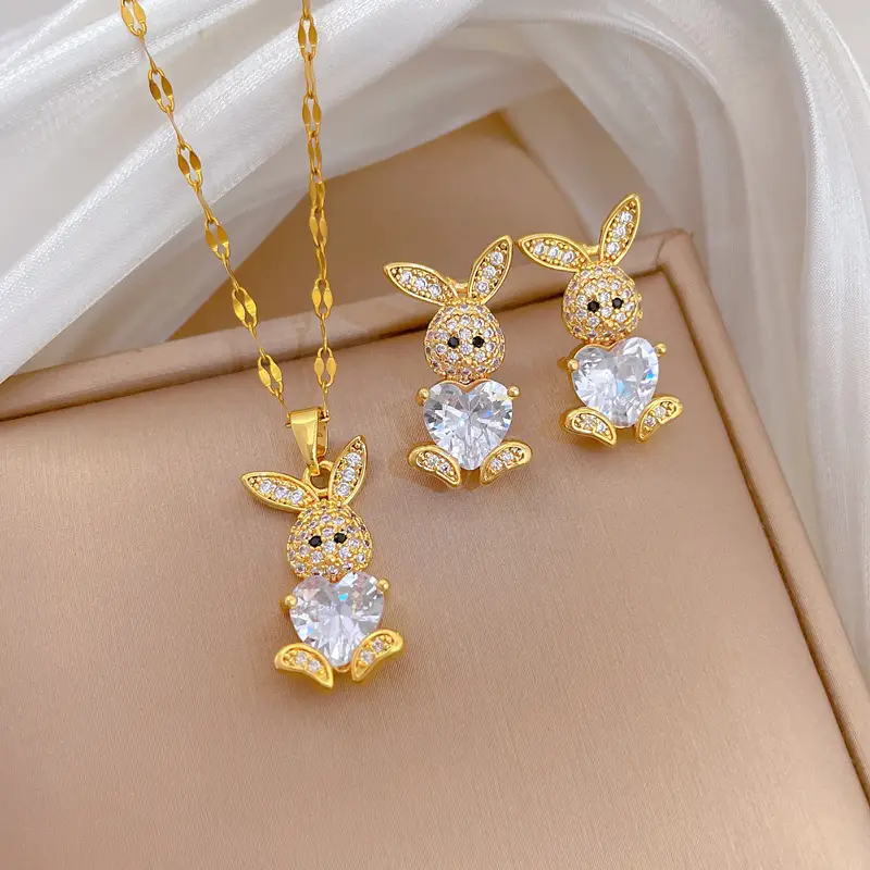 E435 white necklace-E436 white earrings [titanium steel chain copper pendant earrings]]