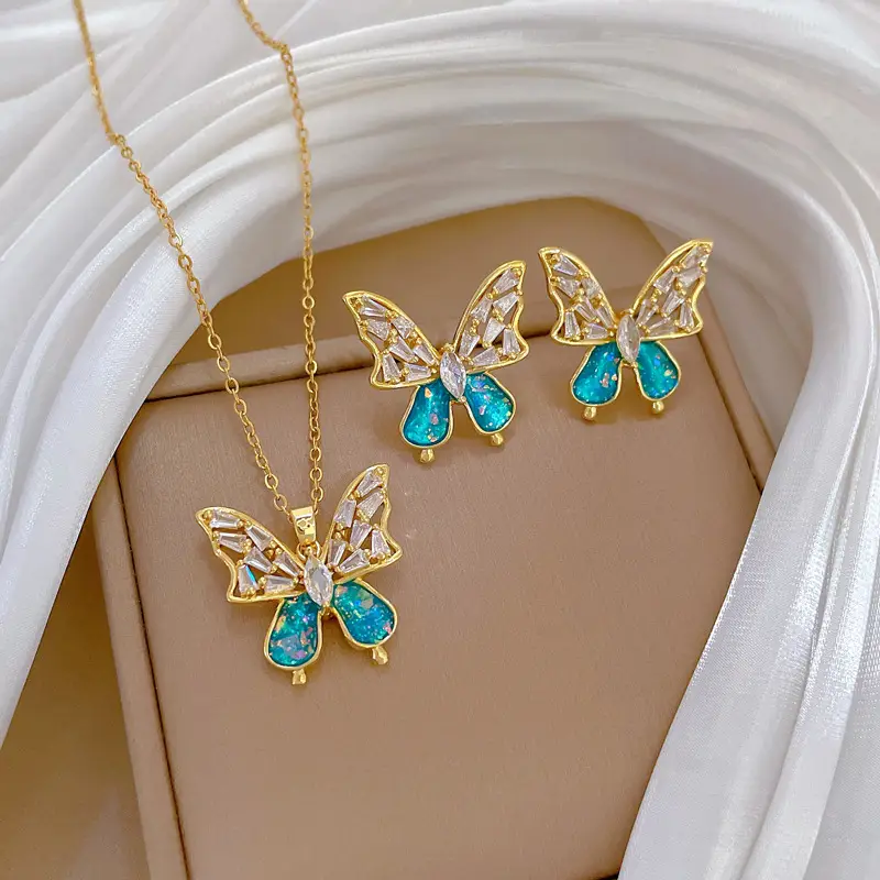 D537 necklace-D538 earrings [titanium steel chain copper pendant earrings]]