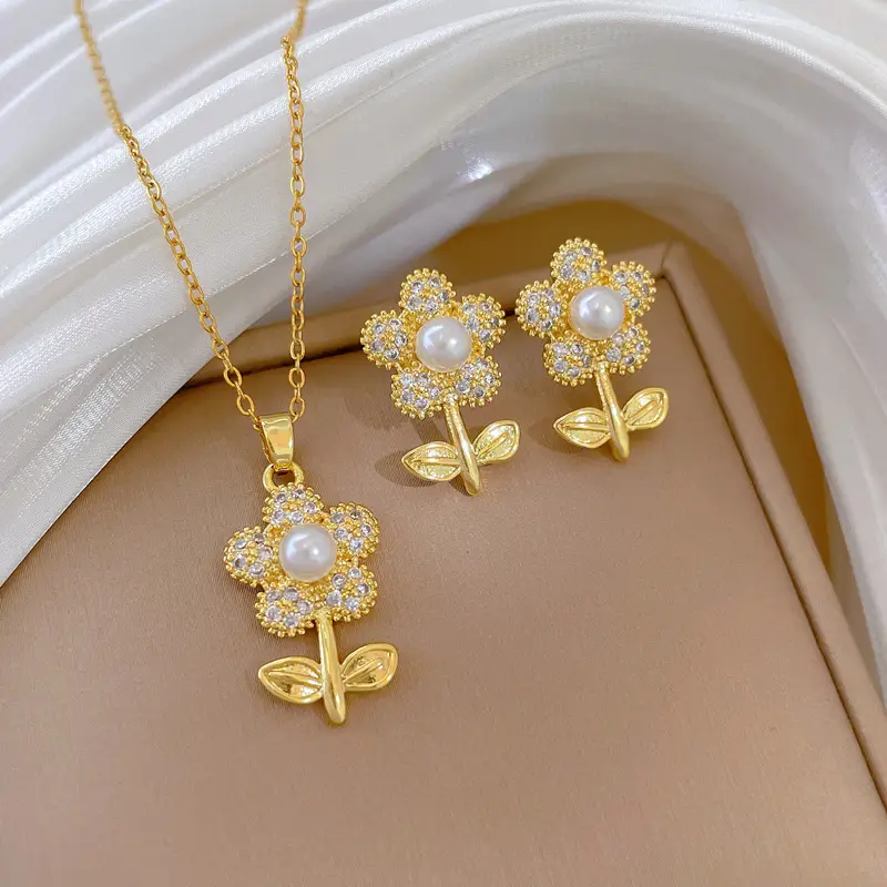 D541 necklace-D542 earrings [titanium steel chain copper pendant earrings]]