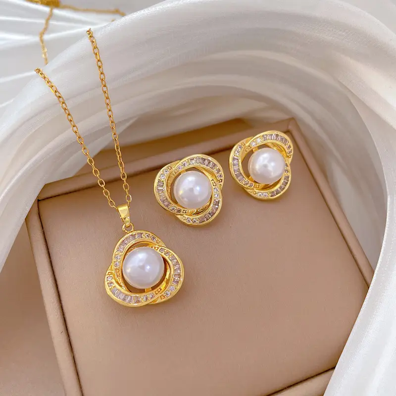 F349 necklace-F454 stud earrings [titanium steel chain copper pendant earrings]]
