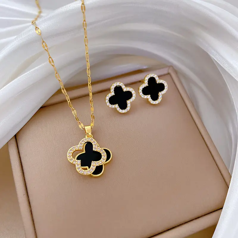 E313 necklace-H320 stud earrings [titanium steel chain copper pendant earrings]]