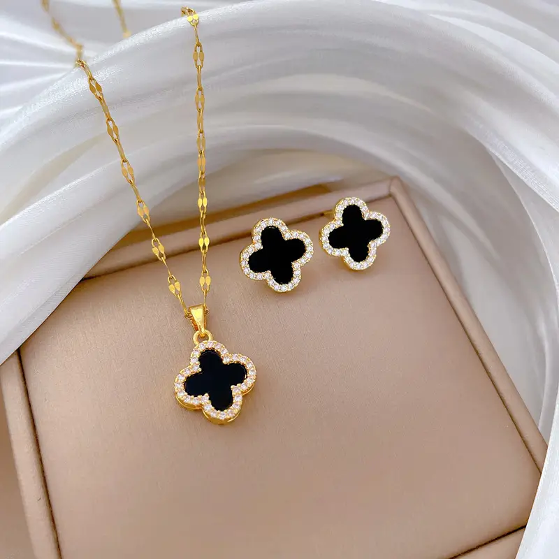 H519 necklace-H320 stud earrings [titanium steel chain copper pendant earrings]]
