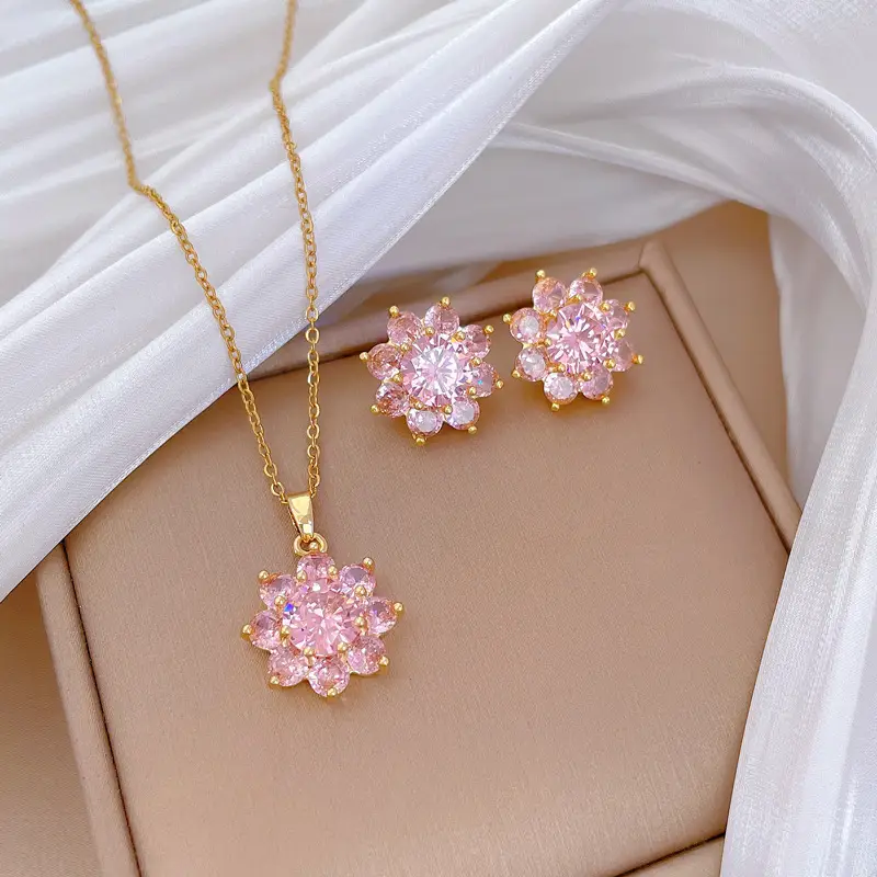 Luxury Zircon Heart Earrings & Necklace Set