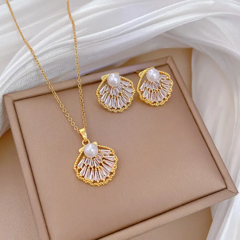 F251 necklace-G238 stud earrings [titanium steel chain copper pendant earrings]]
