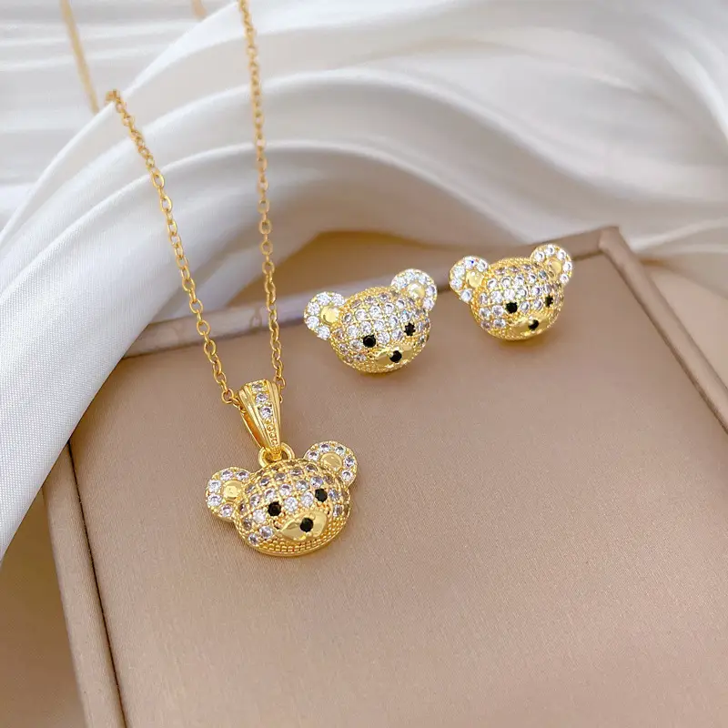 Luxury Zircon Heart Earrings & Necklace Set