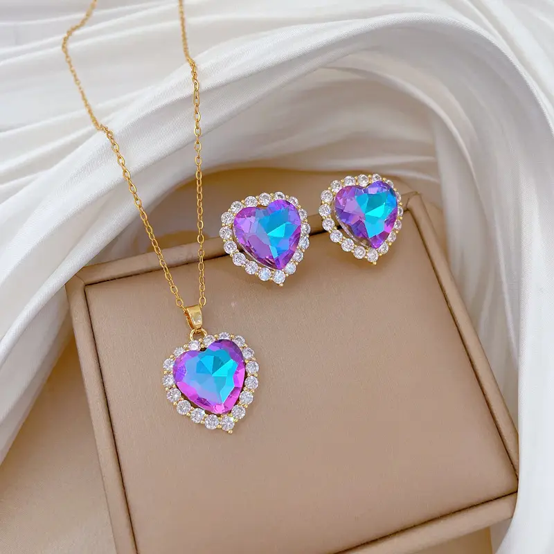 Luxury Zircon Heart Earrings & Necklace Set