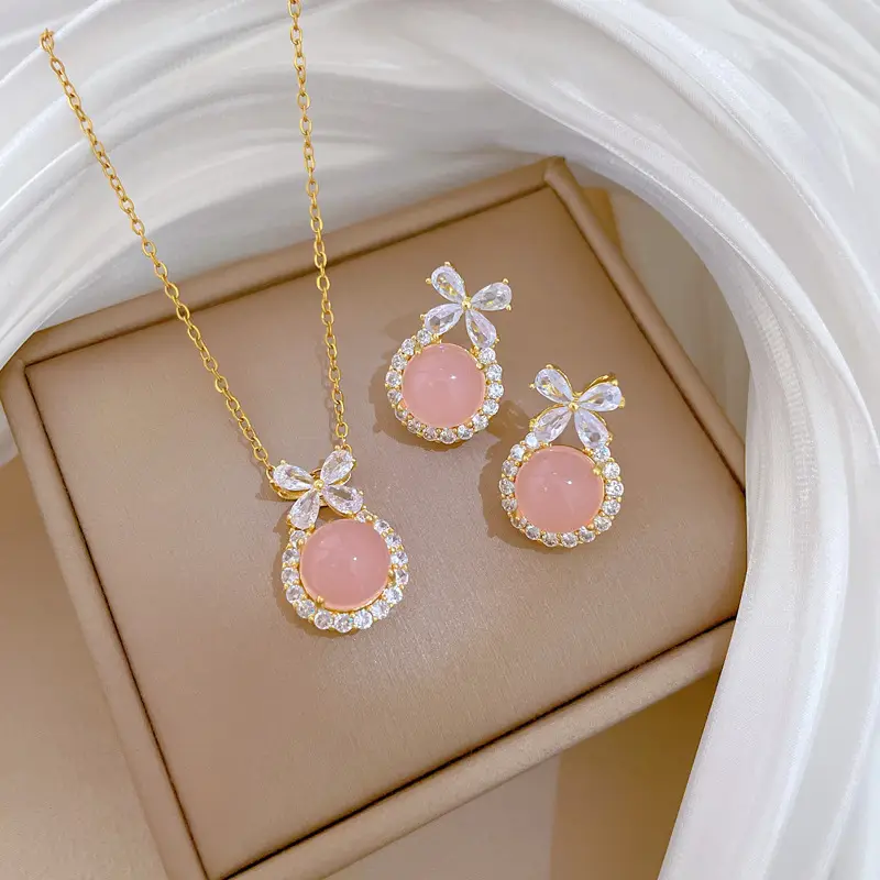 Luxury Zircon Heart Earrings & Necklace Set