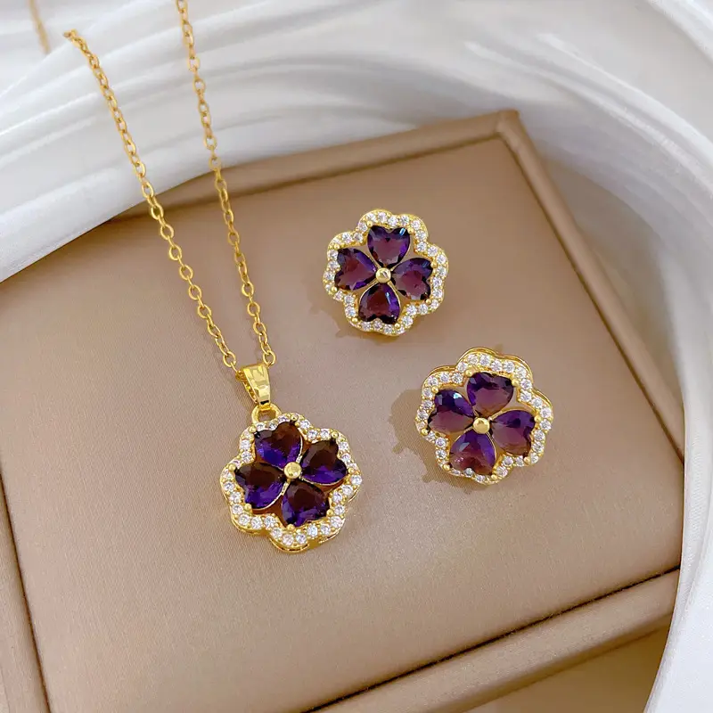 Luxury Zircon Heart Earrings & Necklace Set
