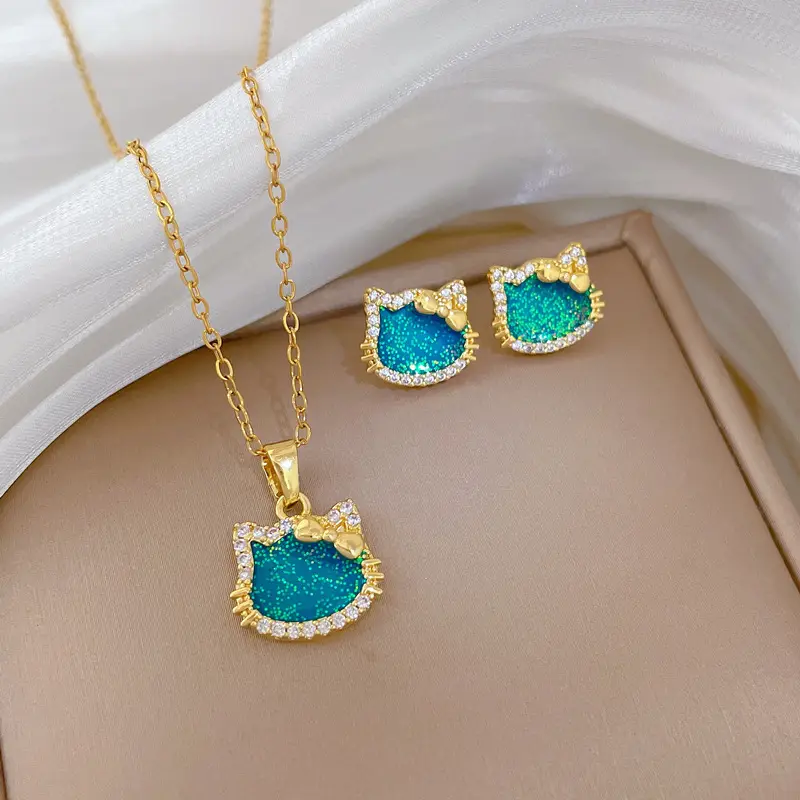 Luxury Zircon Heart Earrings & Necklace Set