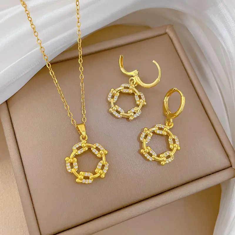 Luxury Zircon Heart Earrings & Necklace Set
